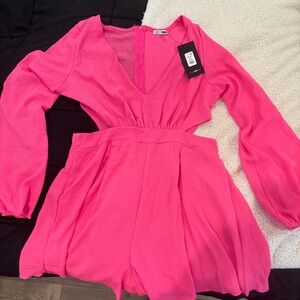 NWT- Hot Pink Fashion Nova Romper, with side cut outs